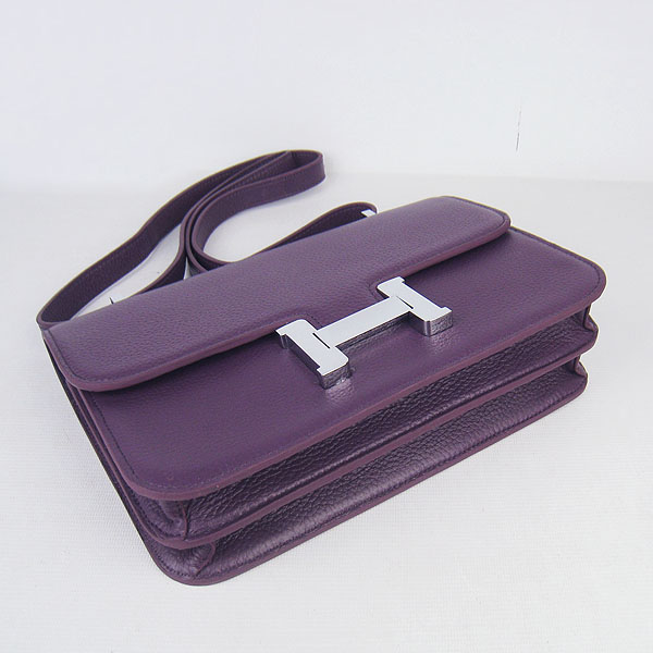 7A Hermes Constance Togo Leather Single Bag Purple Silver Hardware H020